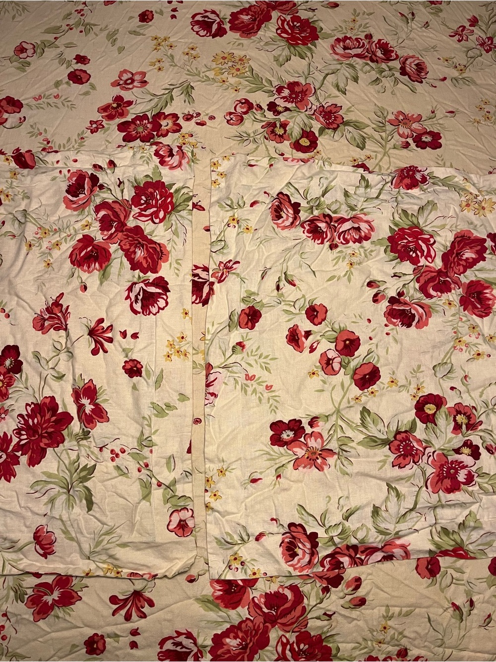 Pottery Barn Cream & dark red/pink floral  cotton linen duvet cover & shams - Picture 2 of 9